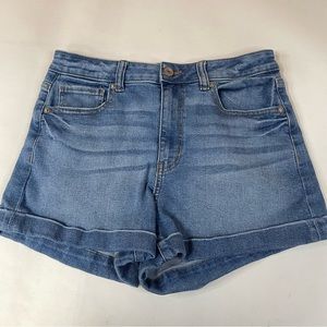 American Eagle Women’s 4 Jean Mom Short Shorts Rolled Hem Stretch Blue #1390